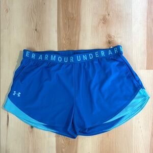 Under Armour Play Up 3.0 Shorts Blue/ Teal Loose Fit Heatgear Women Sz XXL